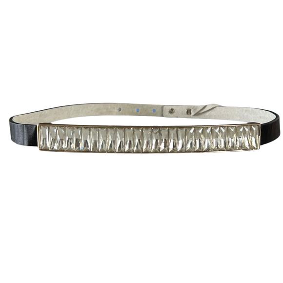 WHITE HOUSE BLACK MARKET Black Velvet on Leather Belt w/Rhinestone Bar Sz Med - Picture 1 of 8
